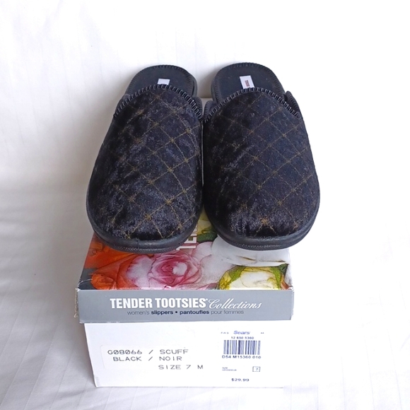 Tender Tootsies Black Velour Scuff Slipper NEW- Sz. 7 - Picture 10 of 10
